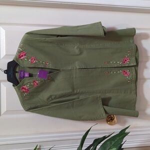 Suzanne Somers Collection Women's Olive Green Embroidered Jacket - New Size Lg